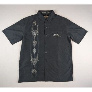 Harley Davidson Button Down Shirt - Embroidered Spell Out Logo - Men’s Large